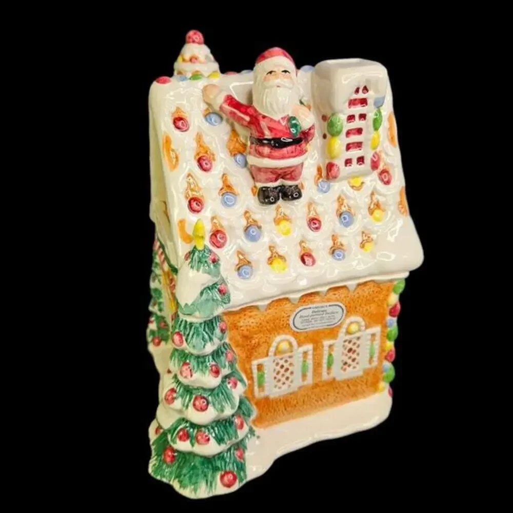 Fitz and Floyd Santa Claus‎ Gingerbread House Christmas Cookie Jar Vtg 1995 READ